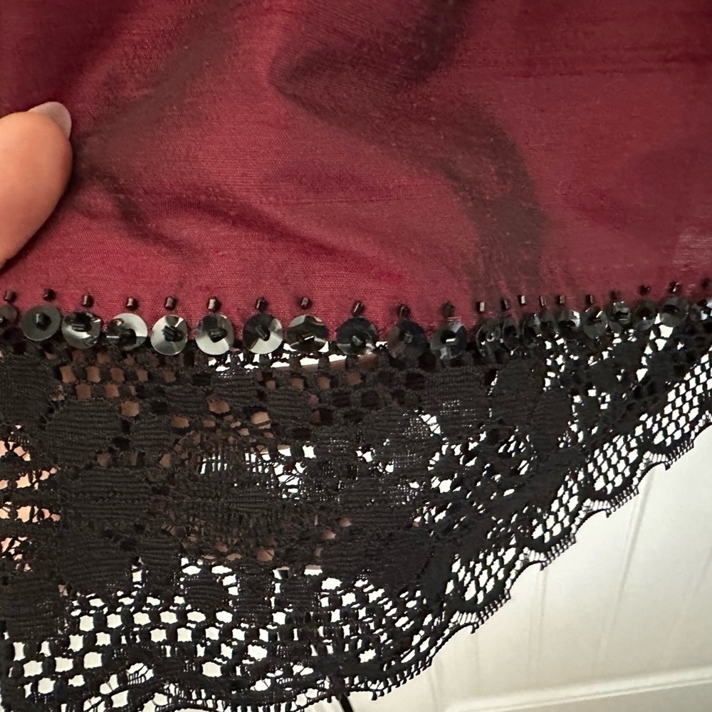 Adrianna Papell 4P petite wine burgundy dress jewel lace beaded embellishments - Picture 4 of 5